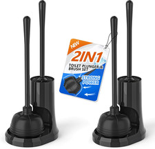 Toilet Plunger and Brush,2 Pack Bowl Brush and Heavy Duty Toilet Plunger Set wit
