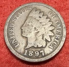 1897 Indian Head Cent Penny US 1C Copper Coin - “1 in Neck” Error Variety