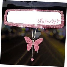 3 Packs Bling Car Rear View Mirror with Crystal Butterfly Accessories for Pink