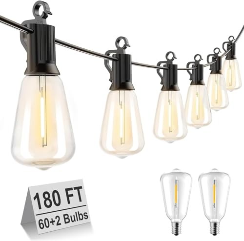 Уличные гирлянды Brightown длиной 180 футов для внутреннего дворика с 62 небьющимися лампочками