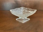 Vintage Indiana Glass Diamond Shape Clear Glass Floral Footed Candy Dish Bowl