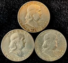 Franklin Half Dollar Lot of 3 - 1951 PDS - Date Set - 90% Silver -