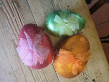 3x Vintage German Paper Mache Easter Eggs 6 inches