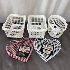 Mini Basket Lot of 5 White Pink Plastic Metal Hearts Favors Decor Organize Craft