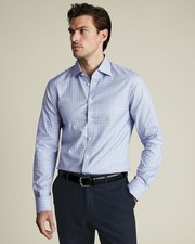 Charles Tyrwhitt Cobalt Fine Check Egyptian Cotton Slim Fit Shirt 17 1/2 / 34in