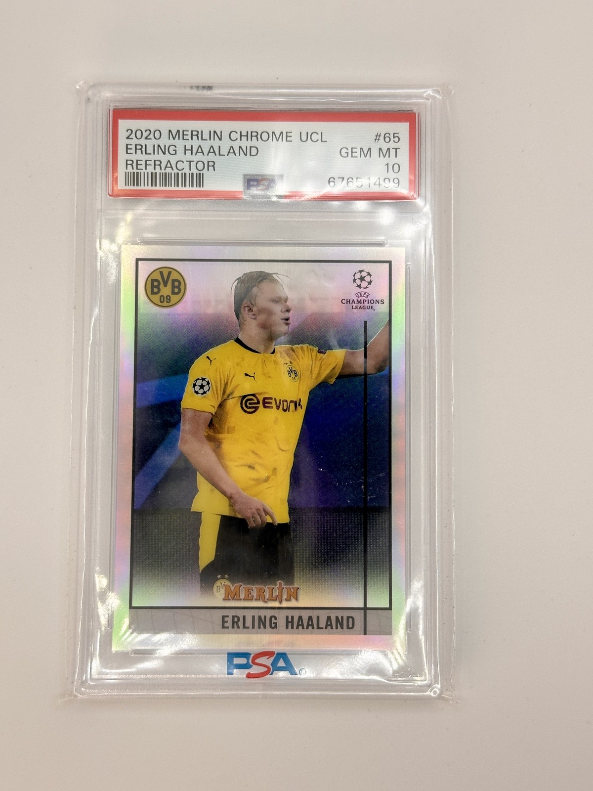 2020 Topps Merlin Chrome UCL #65 Erling Haaland Refractor PSA 10