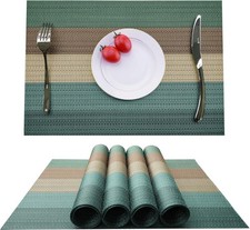 Set de Table Lavable Rectangulaire 30 x 45 Napperon en Coton Lin Rayures Rouge
