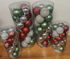 Christmas Ornaments Tree Decorations, 104 Lt Green White Silver Red Shatterproof