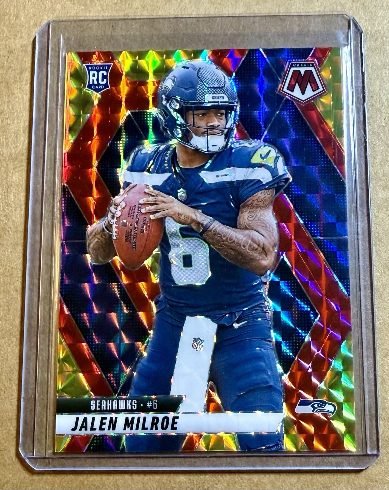 Jalen Milroe 2025 Panini Mosaic CHOICE RED & YELLOW PRIZM /89 Seahawks RC #322