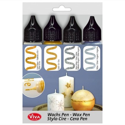 Viva Decor Candle Pen 4 x 0,95 Fl oz -Silver & Gold Set - Wax Paint for Candl...