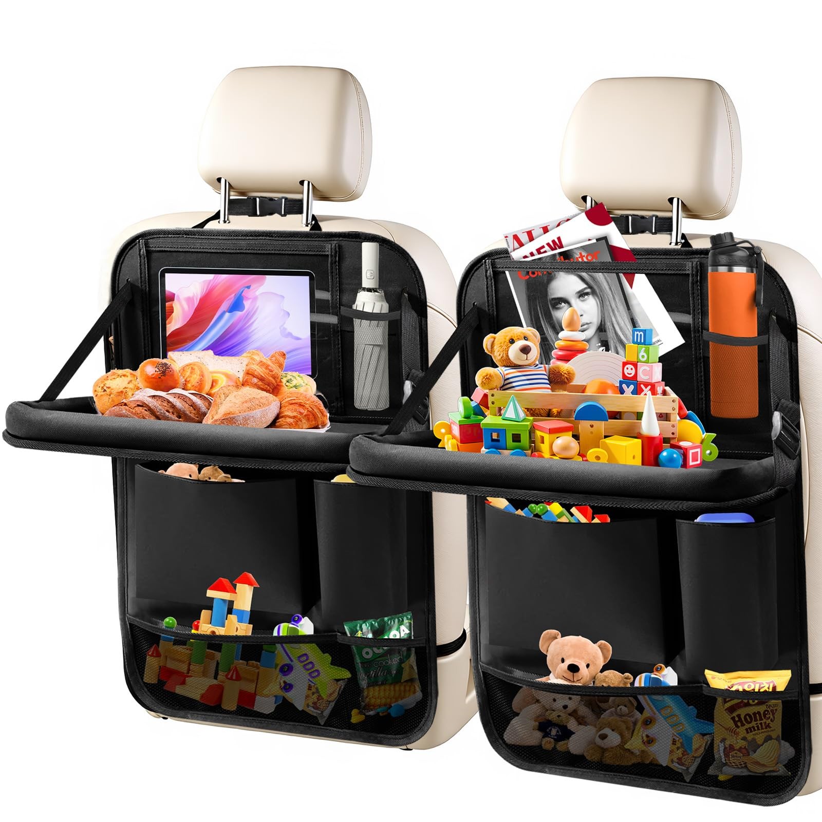 2Pack Car Backseat Organizer with Foldable Table Tray,6 Storage Pockets Car S...