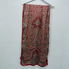 Unbranded Red Multi Pattern Paisley Elephant Satin Long Rectangle Scarf Textile