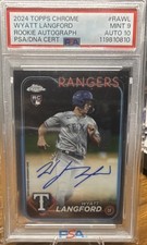 Topps 2024 Chrome Wyatt Langford Rookie Autograph #RA-WL Texas Rangers PSA 9/10