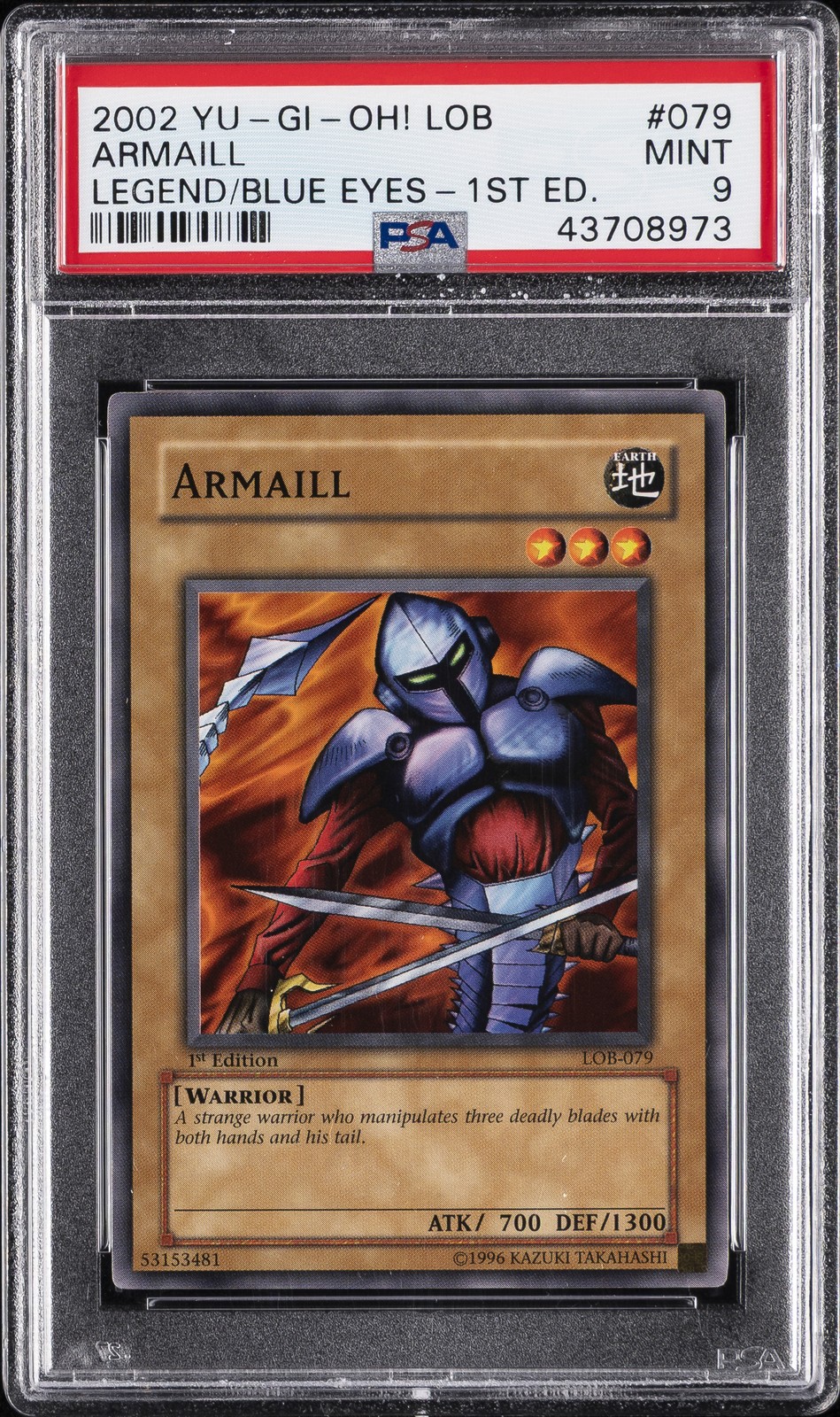 2002 YU-GI-OH! LOB-LEGEND OF BLUE EYES WHITE DRAGON 1ST ED #079 ARMAILL PSA 9