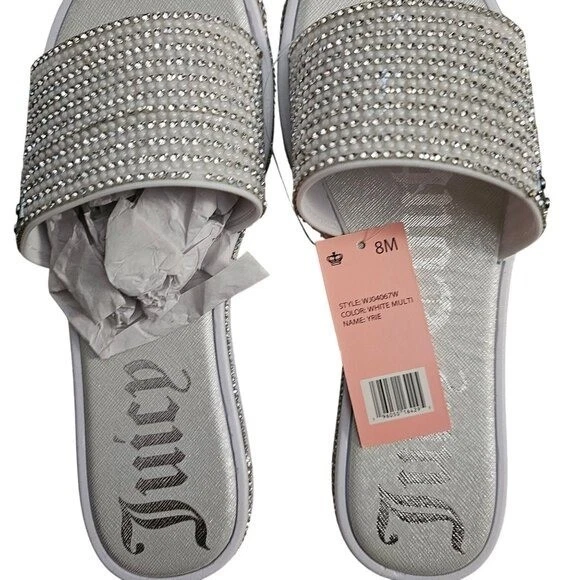 Juicy Couture Womens White Multi Rhinestone Slide Sandals Size‎ 8M - Image 4 of 4