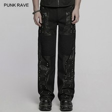 Punk Rave Men Black Gothic Punk Street Studded Straight Pants Casual Trousers
