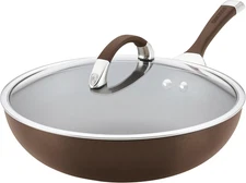 Symmetry Hard Anodized Nonstick Wok/Stir Fry Pan with Lid, 12", Chocolate
