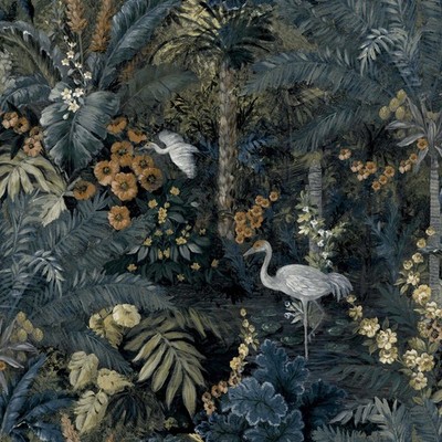 Marine Dschungel Paradies Tapete Exotische Vögel Wildblumen Tropical Feature Wand