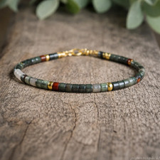African Bloodstone Beaded Bracelet 4mm Minimalist Unisex Gemstone Jewelry Gift