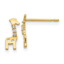 14k Yellow Gold CZ Giraffe Button Stud Earrings