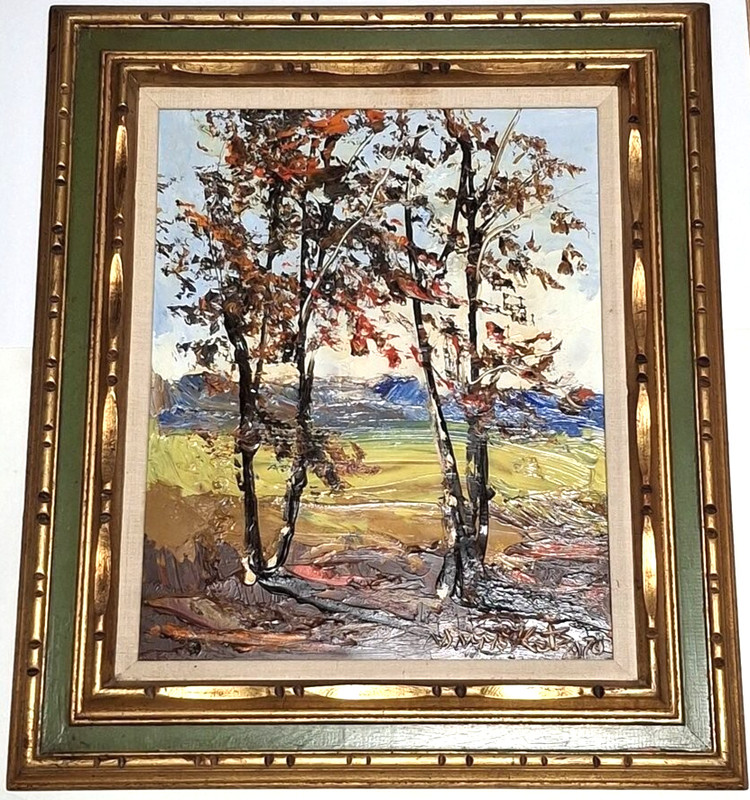 Morris Katz 1970 Original Oil Painting Two Trees Landscape Signed and Dated