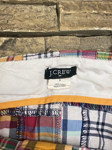 J. Crew Madras Plaid Patchwork Mini Skirt Sz 2 Button Front - Picture 3 of 6