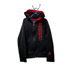 Adidas Full Zip Track Jacket Sweatshirt Boys 8 Small Black Red  FLAW 