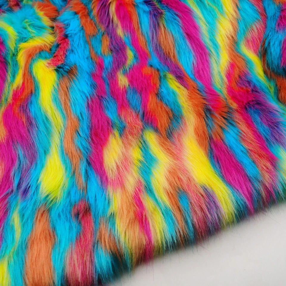 Faux Fur Plush Fabric Jacquard Colorful Striped DIY Blanket Clothes Sewing Craft - Image 2 of 4