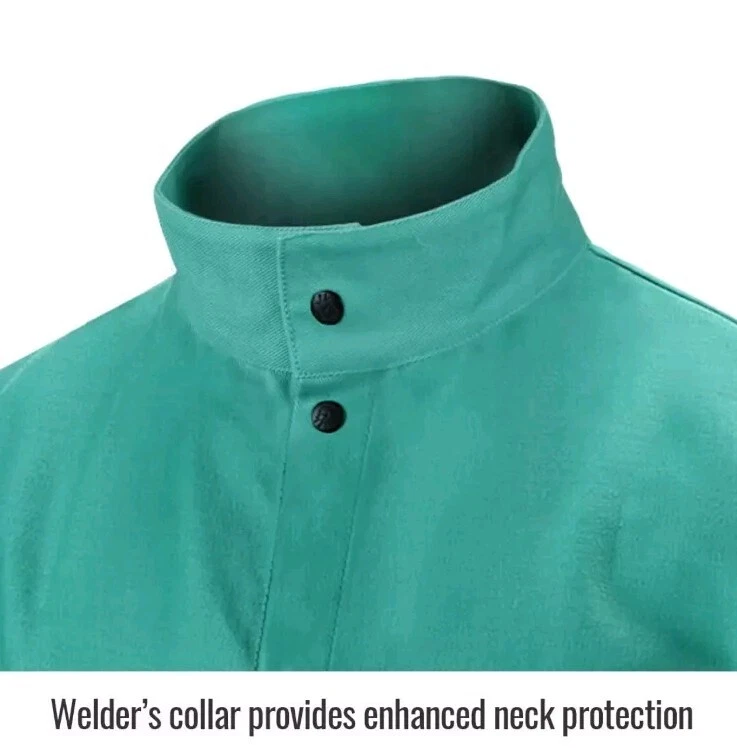 Welding Jacket Large L 9oz Flame Resistant Black Stallion Green F9-30c Workwear - Image 4 of 4