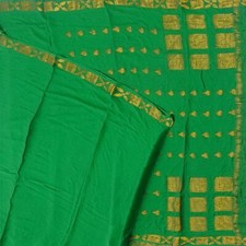 Vintage Green Saree 100 Pure Mysore Crepe Silk Zari Woven Sari 5YD Craft Fabric