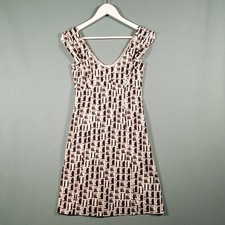 Karen Millen Dress Womens 8 White Black All Over Print Sleeveless Preloved