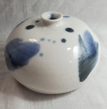 Hand Crafted Pottery Blue And Off White Signed Janet Rodriguez