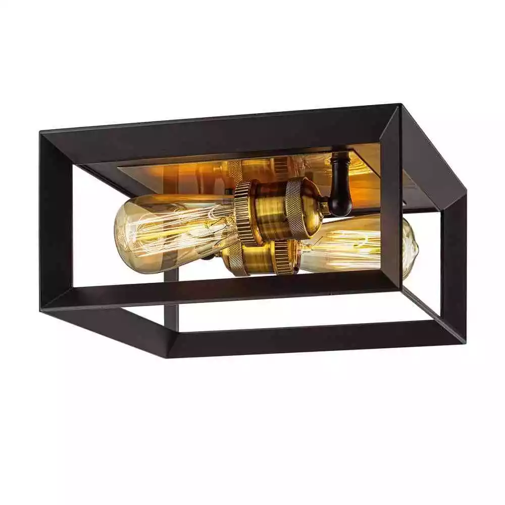 Home Decorators Walden Forge 2 Light Black Frame Flush Mount Ceiling Light