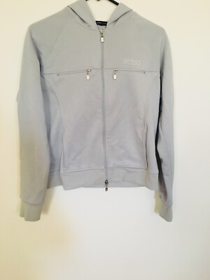 BCBG Womens Fleece Hoodie Gray Size Medium Logo Full Zip Pocket