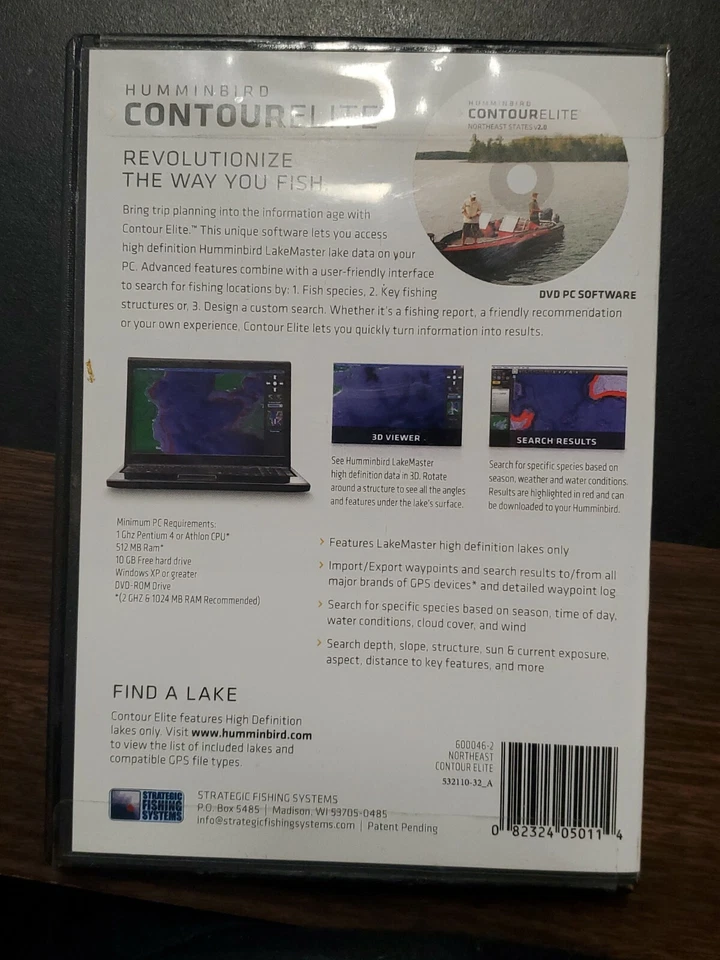 HUMMINBIRD 600046-2 CONTOUR ELITE PC SOFTWARE V2 NORTHEAST STATES - Image 2 of 3