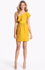 Jenny Yoo Lulu' Ruffled One-Shoulder Sheath Dress Sz 0 Mustard