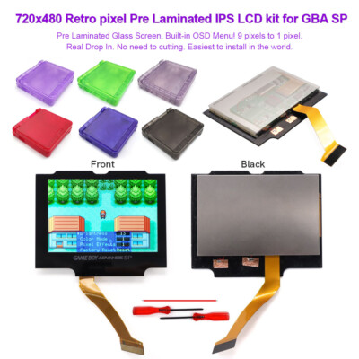 Drop In IPS V5 LCD For GameBoy GBA SP 720x480 Retro Pixel Backlight Screen+Shell