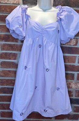 English Factory Purple Floral Embroidery Baby Doll Dress Puff Sleeves Size  S | eBay