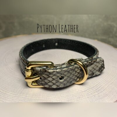 Genuine Leather Pet Collar for Dogs and Cats, Python Leather Dog Collar, SIZE S