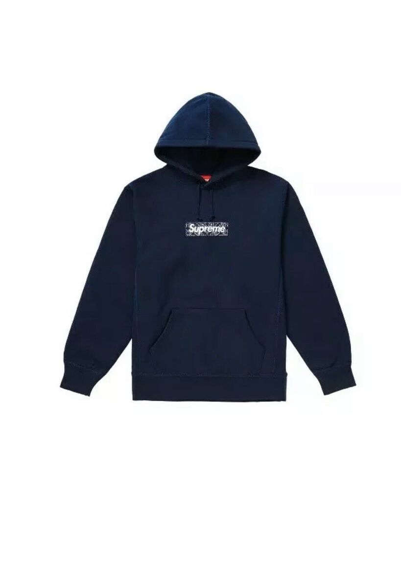 Supreme Bandana Box Logo Hooded Sweatshirt-Medium-M Hoodie Navy  100%Authentic