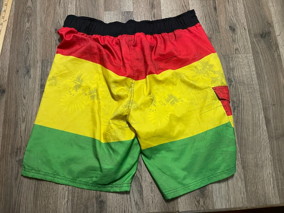 Ocean Current 短裤,男式 XL 码,红色黄色绿色,泳裤,抽绳 — 第 2/4 张图片