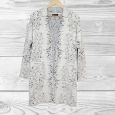 Carre Noir Open Cardigan Sweater M White Black Animal Print Fuzzy Soft Longline