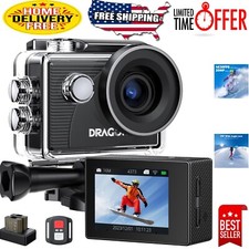 Compact 4K Action Camera with Remote Control  100FT Submersible Waterproof Case