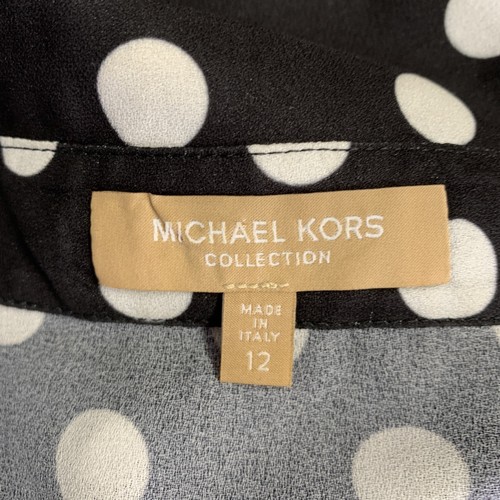 Michael Kors Collezione Misura 12 Bianco Nero Poliestere a Pois Camicia - Foto 5 di 7