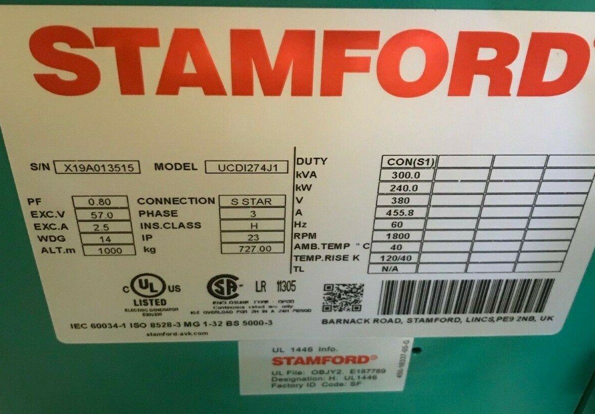 New 240kW Stamford Alternator UCDI274J1 208/380V | Cummins P New 240kW Stamford Alternator UCDI274J1 208/380V | Cummins P