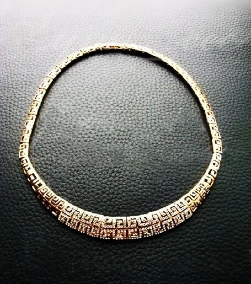 Thick 18K Rose Gold GF Made With Swarovski Crystal Retro Pattern Collar Necklace - Image 4 of 4
