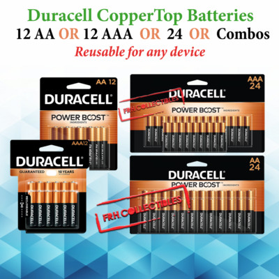 12 AA OR 12 AAA Or 24 Duracell Batteries Coppertop Power lot Alkaline Battery