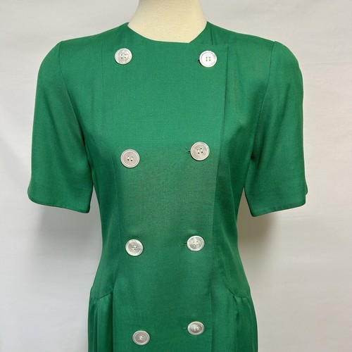 Vintage Albert Nipon 10 Green Sheath Suit Dress Double Breasted Button Secretary - Picture 3 of 17
