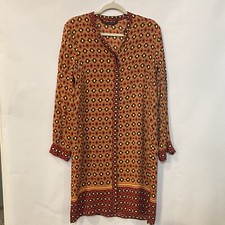 Zara Retro Womens Medium Covered Button Sheath Dress Geometric Red Orange Yellow