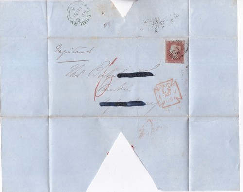 1851 QV 1d PENNY RED STAMP ON LONDON WRAPPER TO AYLESBURY BUCKINGHAMSHIRE HS6d - Picture 2 of 3